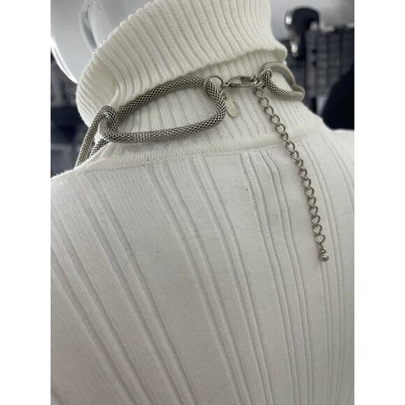 Chico's necklace costume signed jewelry silver tone mesh long chunky link chain - Picture 9 of 11